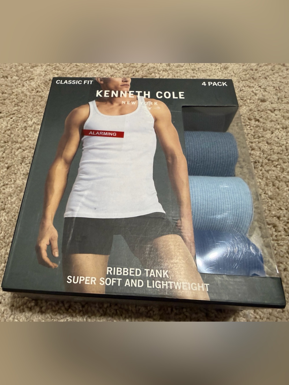 Kenneth Cole Men’s Ribbed Tank Top 4-Pack - Light Blue & Navy Mix